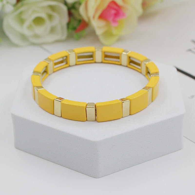 Fashionable and popular enamel Bohemian rectangular elastic bracelet