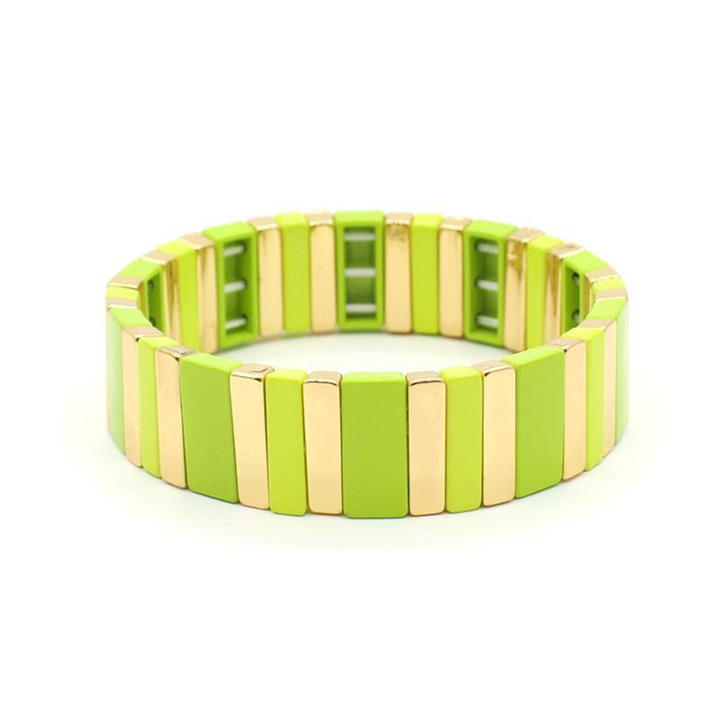 Best-selling enamel bracelet geometric rectangle rainbow bracelet multilayer stackable travel and holiday accessories.