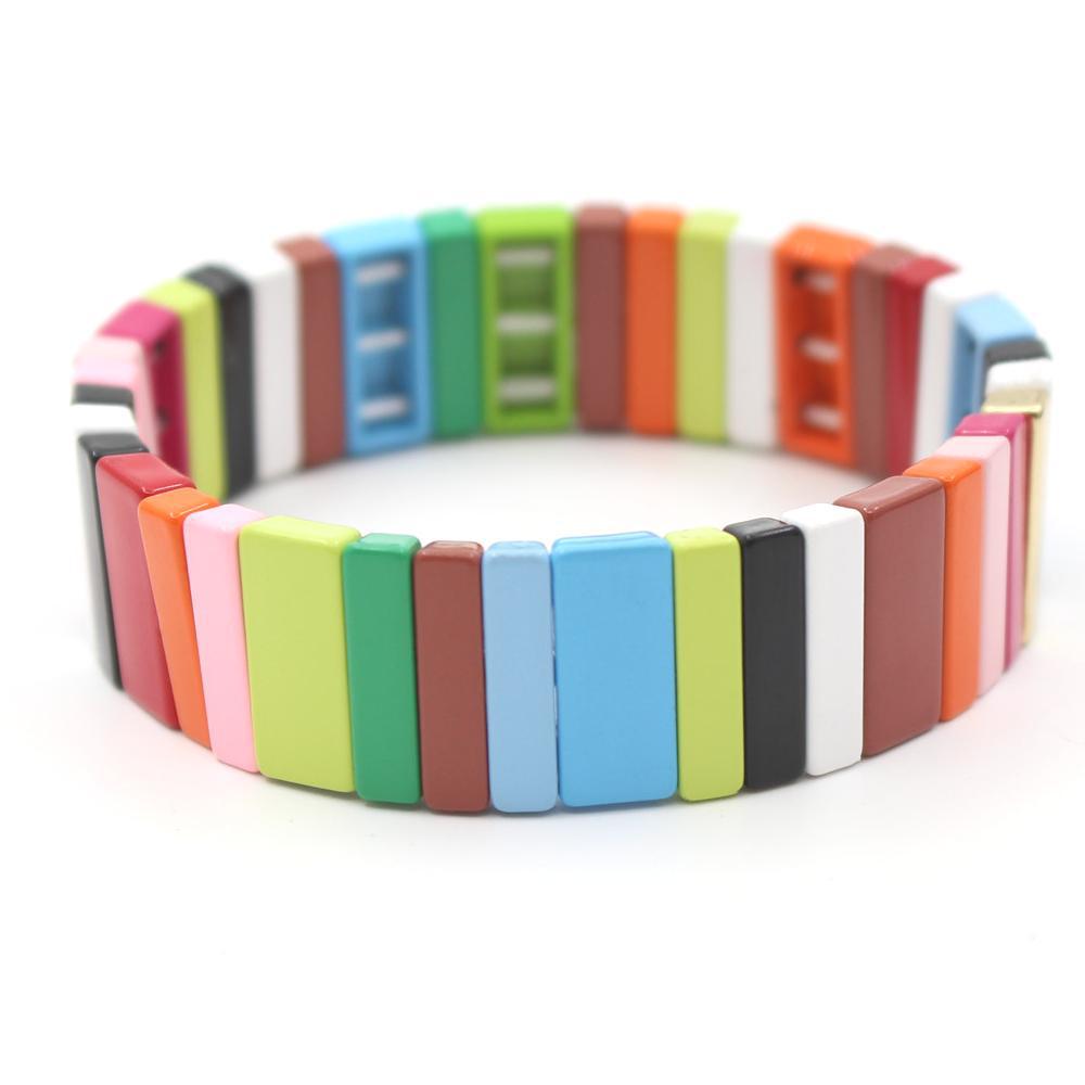 Best selling enamel bracelet geometric rectangle rainbow beaded bracelet.