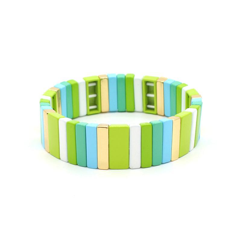 Best-selling enamel bracelet geometric rectangle rainbow bracelet multilayer stackable travel and holiday accessories.