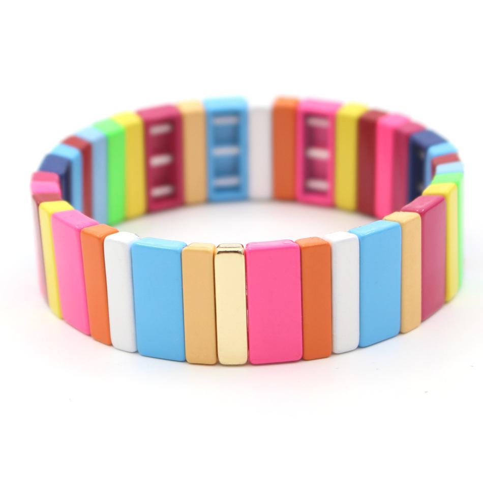 Best selling enamel bracelet geometric rectangle rainbow beaded bracelet.