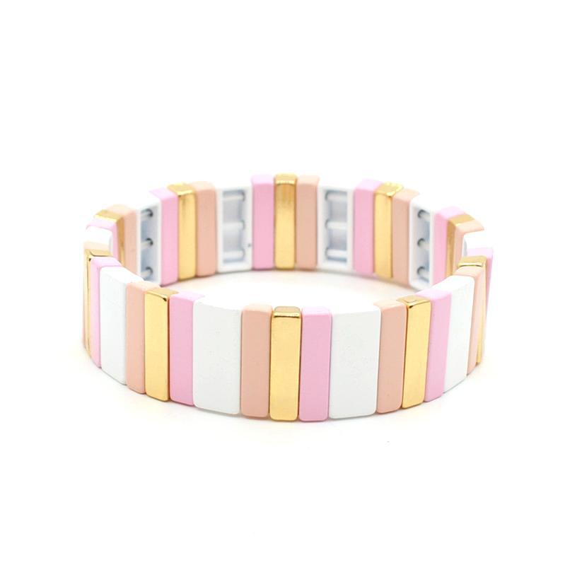 Best-selling enamel bracelet geometric rectangle rainbow bracelet multilayer stackable travel and holiday accessories.