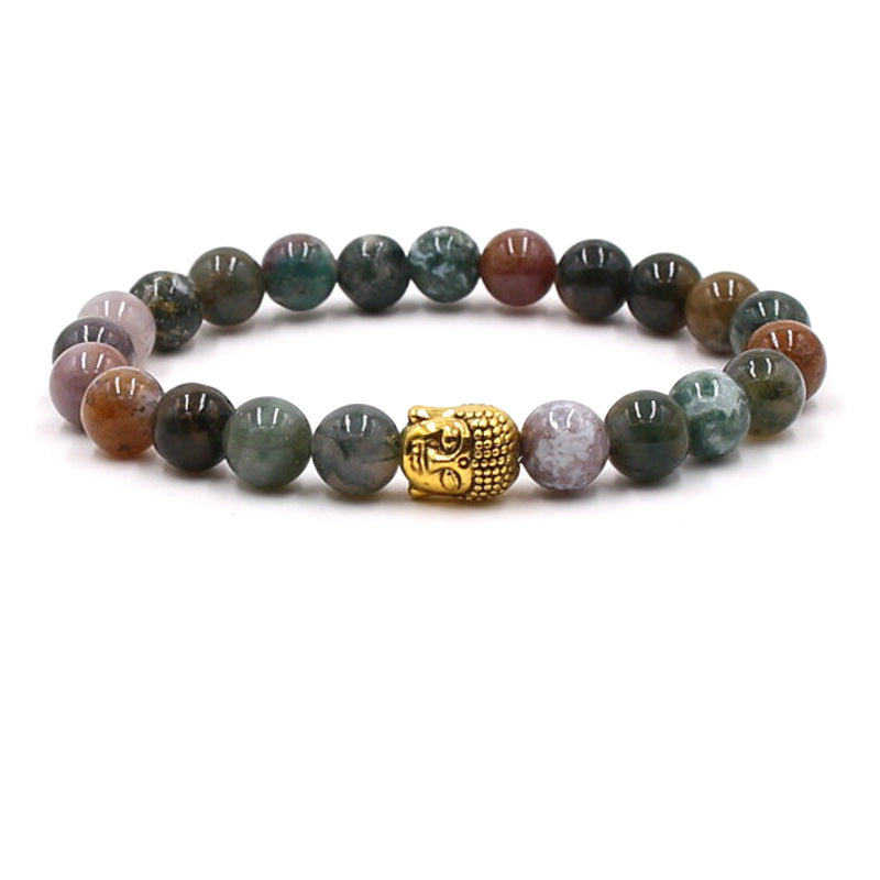 Natural stone gold Buddha elastic bracelet male agate bracelet