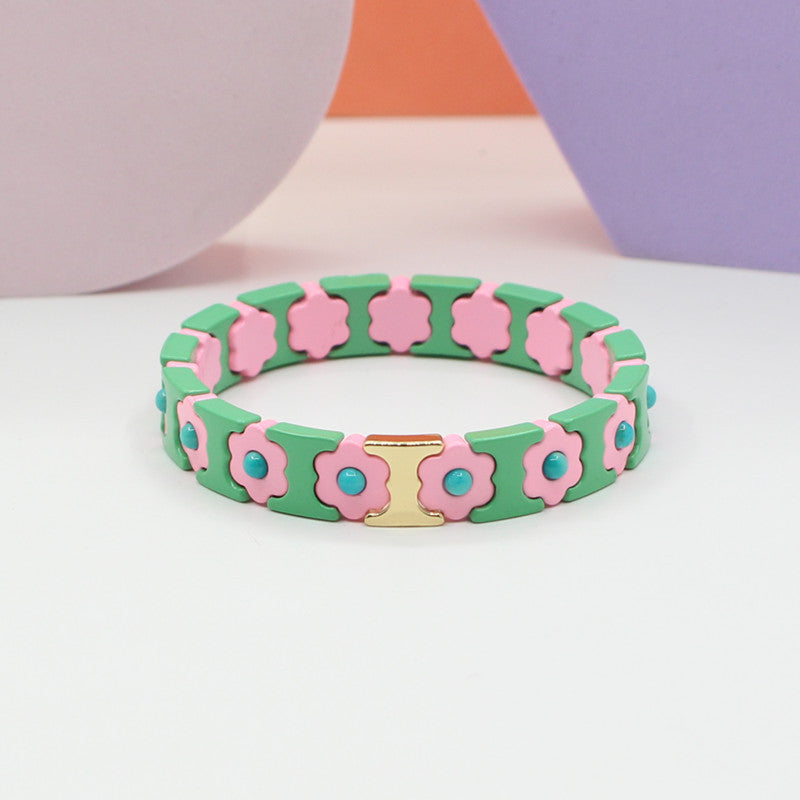 Enamel Bracelets Bohemian Colorful Flower Elastic Bracelets