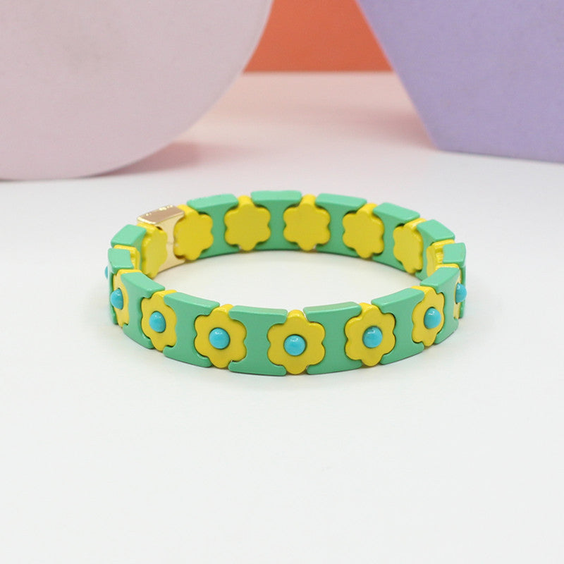 Enamel Bracelets Bohemian Colorful Flower Elastic Bracelets