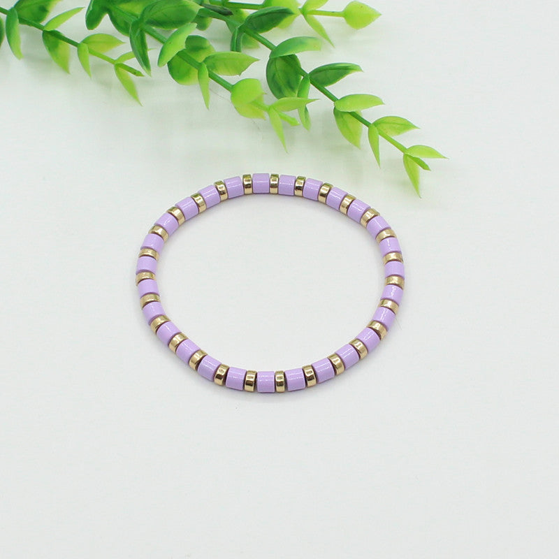 Bohemian style stackable enamel lacquered rainbow tube beads bracelet