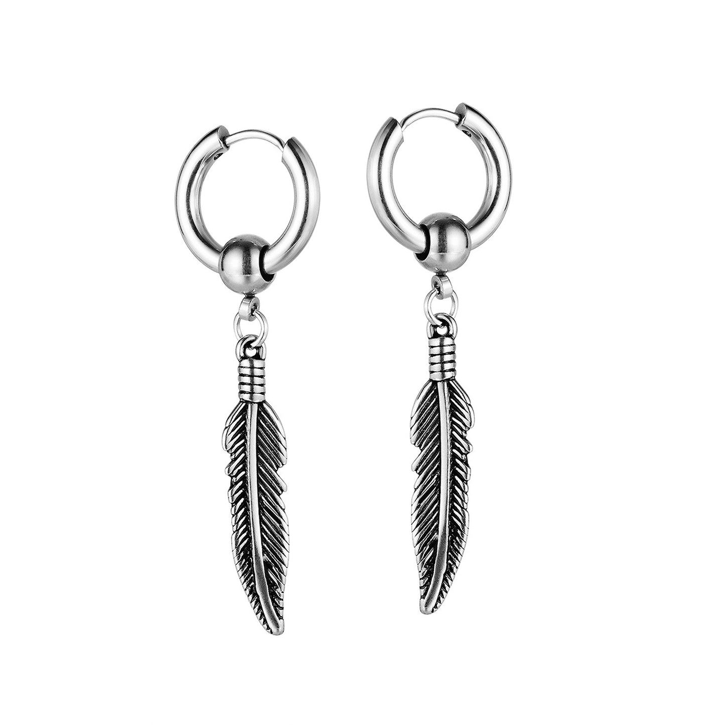 Cojoy street retro hip hop leaf tassel stainless steel hoops earrings