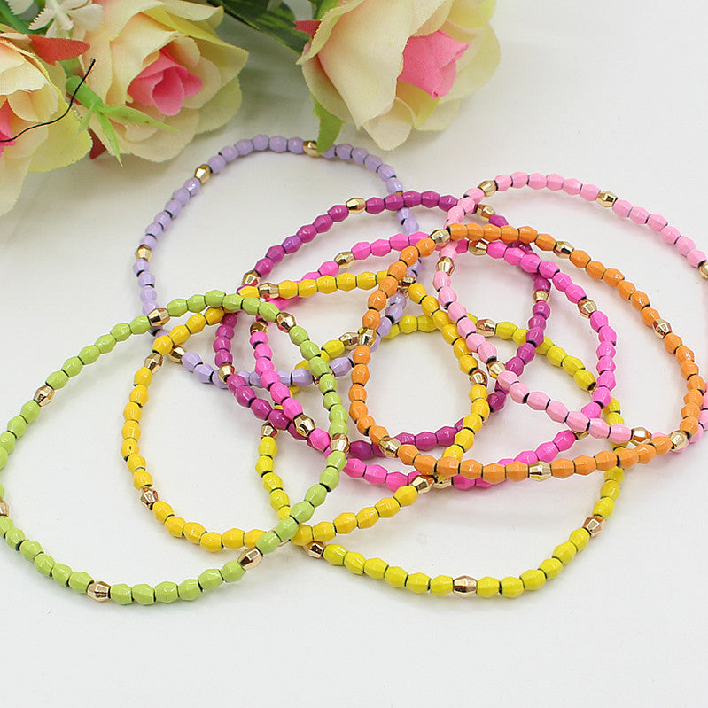 Metal Rainbow Paint Beaded Bracelet Bohemia colorful summer wear