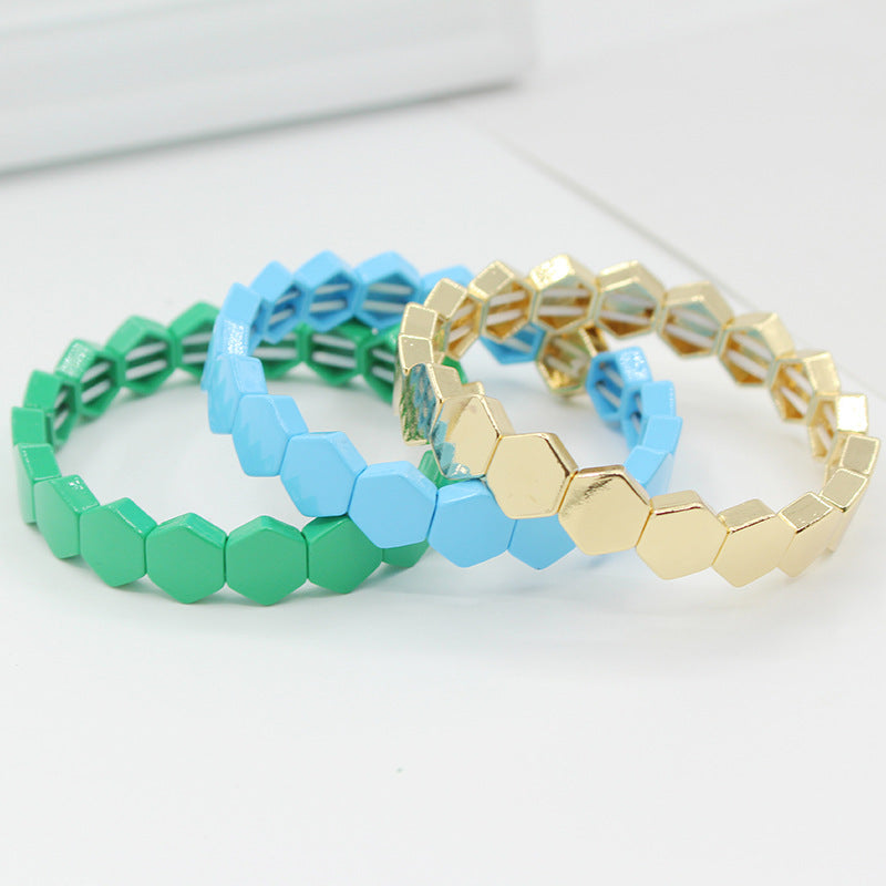 New fashion popular enamel bohemian style hexagonal stretch colorful bracelet