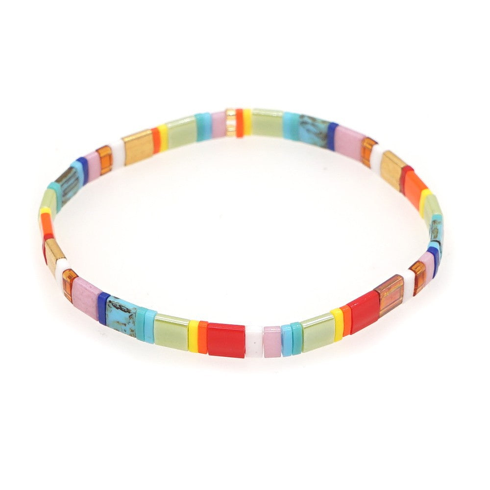 Simple bohemian ethnic style rainbow Tila glass beads woven stripe beads women's summer bracelet