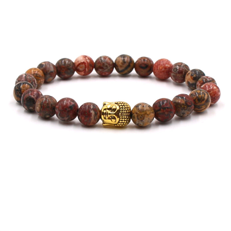 Natural stone gold Buddha elastic bracelet male agate bracelet