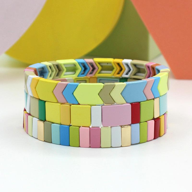 Enamel bracelet set popular women's rainbow stacked stretch bracelet