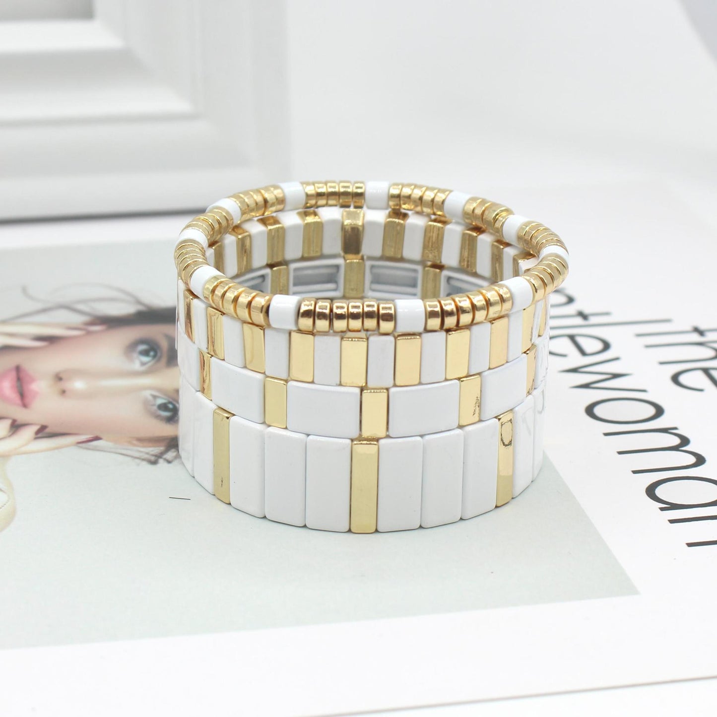 Enamel bracelet white fashion geometric bracelet jewelry set