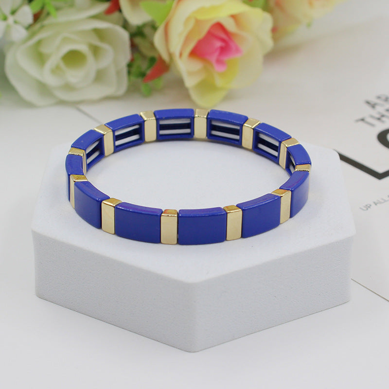 Fashionable and popular enamel Bohemian rectangular elastic bracelet