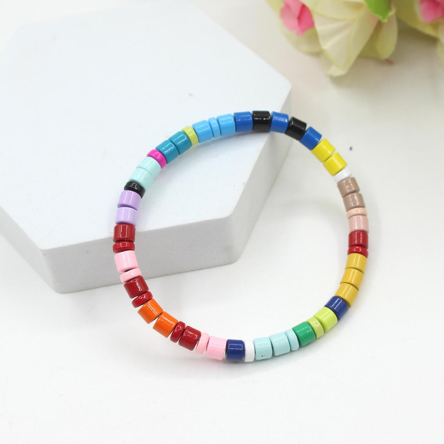 Hot sale rainbow bracelet enamel round beads versatile trendy bracelet