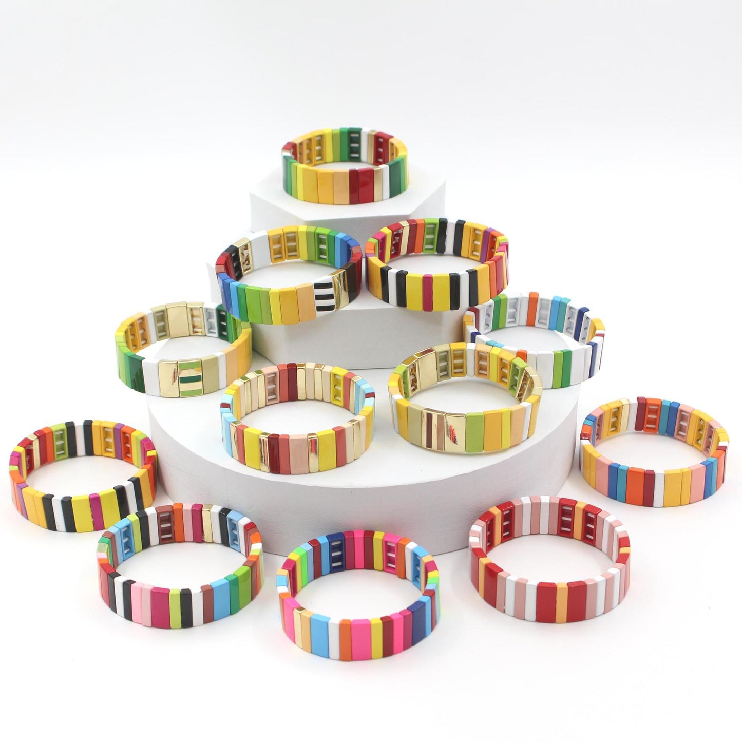 Best selling enamel bracelet geometric rectangle rainbow beaded bracelet.