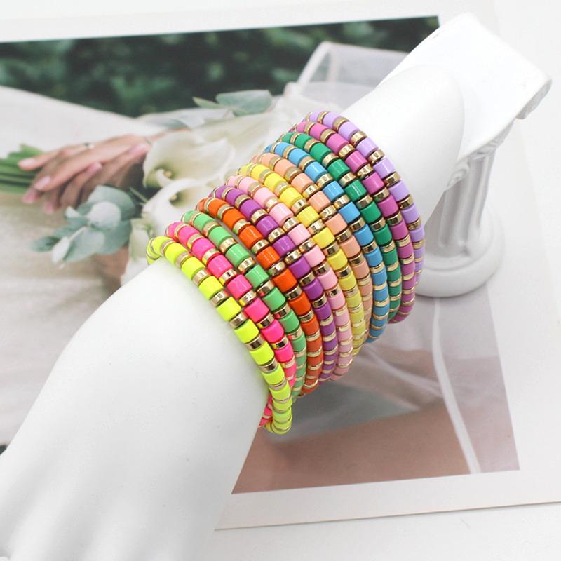 Bohemian style stackable enamel lacquered rainbow tube beads bracelet