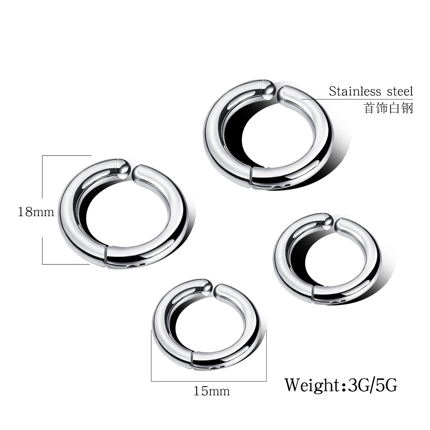 Popular simple classic hoops earrings, titanium steel personalized street hip-hop trendy men's ear clips