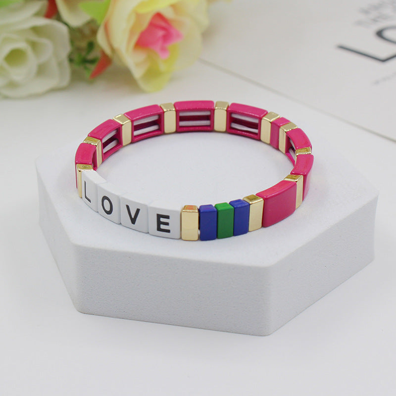 Fashion personalized Enamel Bohemian Letter Elastic Bracelet