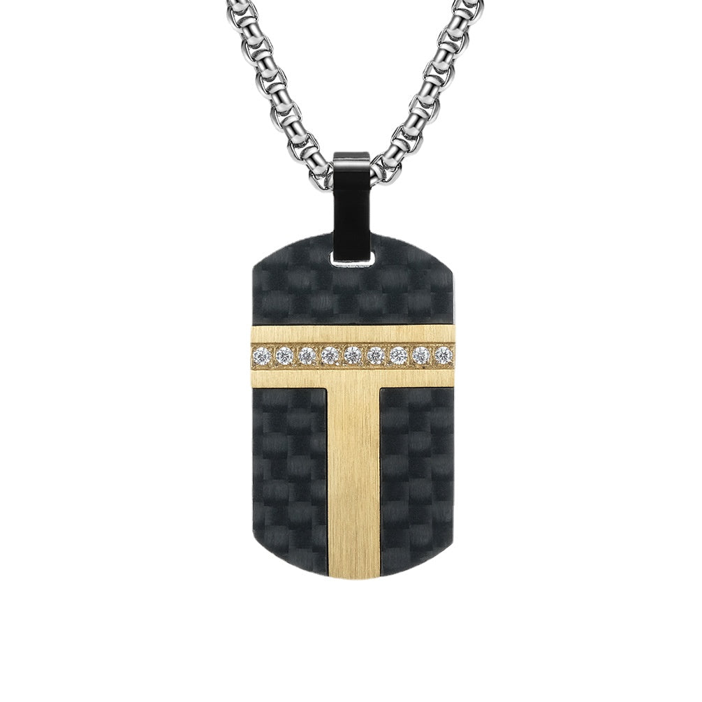 New solid carbon fiber combination pendant retro online celebrity hipster diamond necklace titanium steel pendant