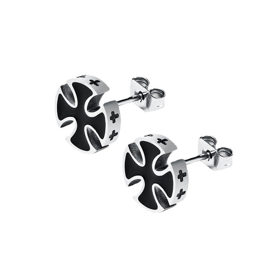 New fashion stainless steel men's punk style enamel earrings jewelry titanium steel retro cross earrings