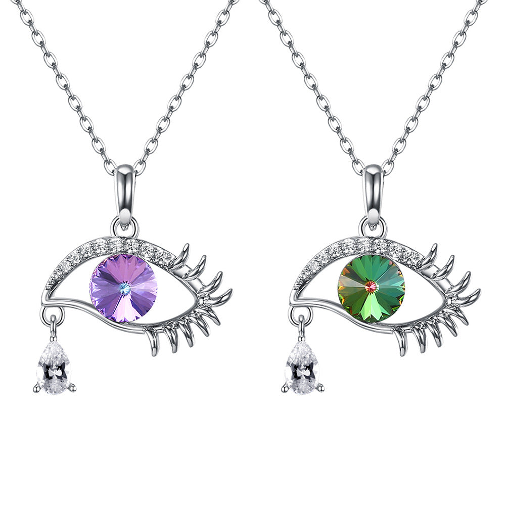 Austria Crystal Necklace Female 925 Sterling Silver Devil Eye Pendant