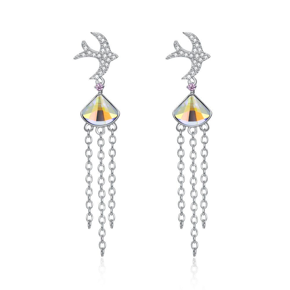 Austrian crystal fashion earrings 925 sterling silver tassel earrings