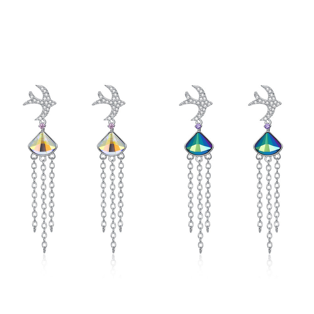 Austrian crystal fashion earrings 925 sterling silver tassel earrings