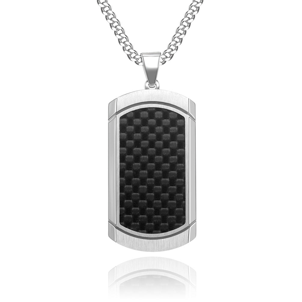 Hot selling men's new hang tag titanium steel military brand black carbon fiber pendant personality stainless steel jewelry