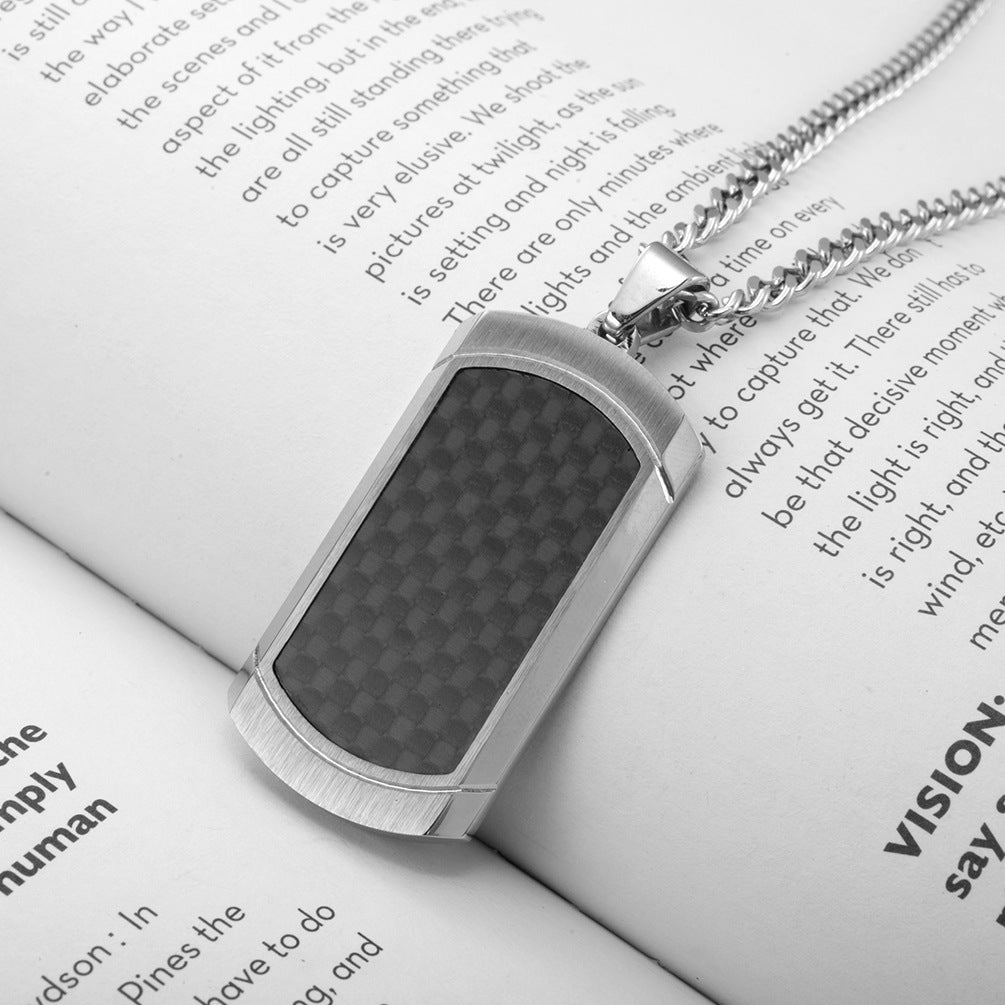 Hot selling men's new hang tag titanium steel military brand black carbon fiber pendant personality stainless steel jewelry