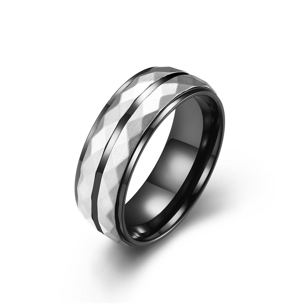 New Men's Titanium Steel Embossed Tungsten Pattern Ring Stainless Steel Cross border jewelry