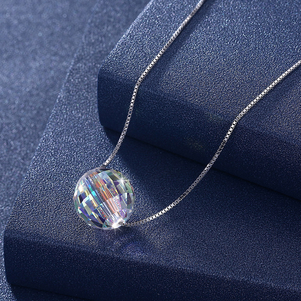 Austrian crystal ball 925 necklace minimalist collarbone chain colorful accessories