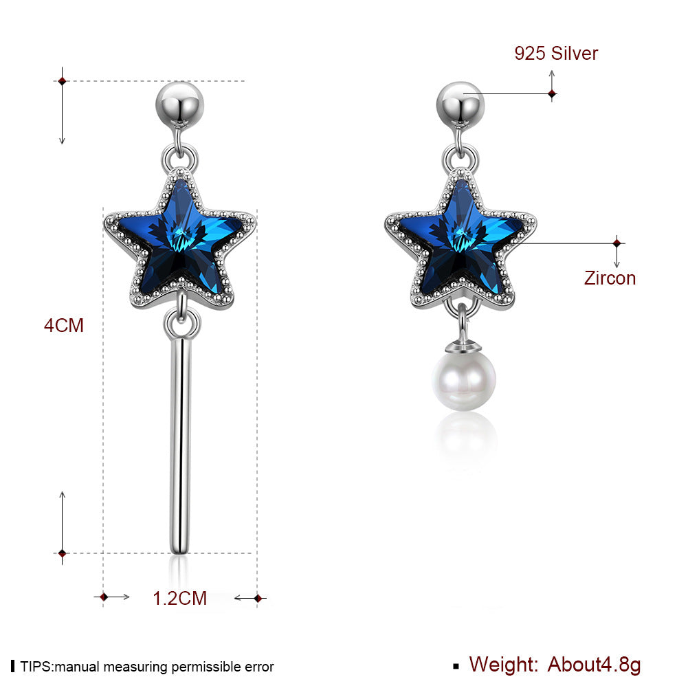 925 sterling silver earrings from Austrian Crystal, female pentagram thin earrings