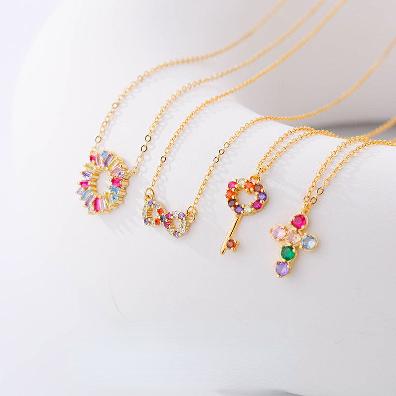 Colorful zircon necklace female cross pendant