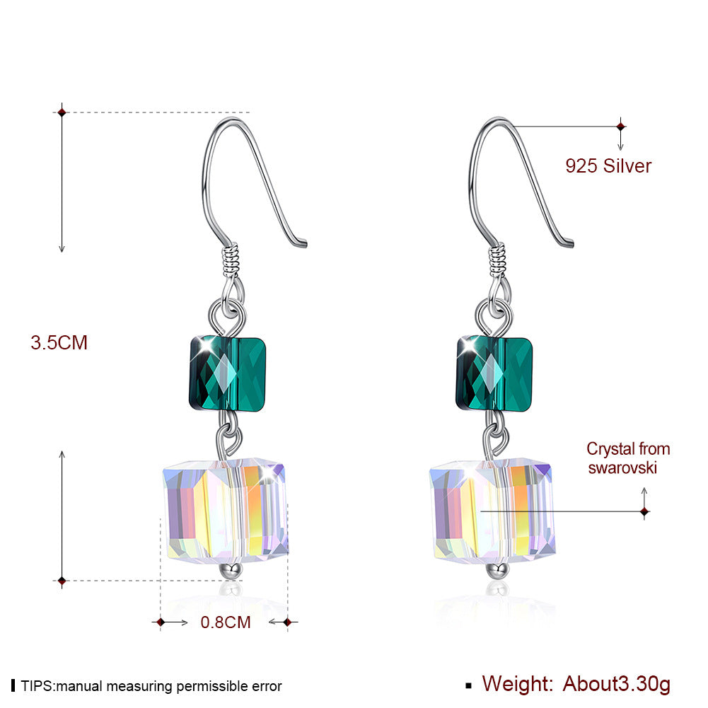 Crystal earrings from Austria, women's fashion sterling silver 925 long crystal earrings