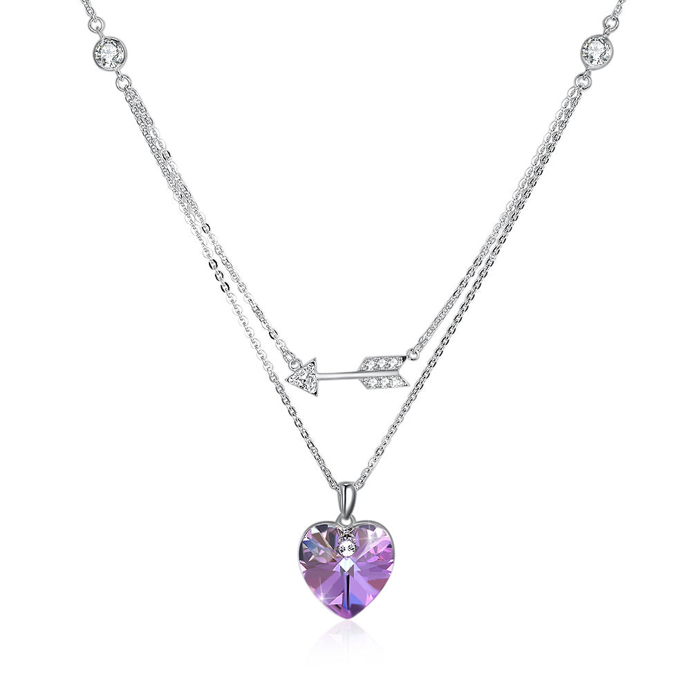 Crystal s925 sterling silver necklace woman one arrow love heart shaped stacked necklace