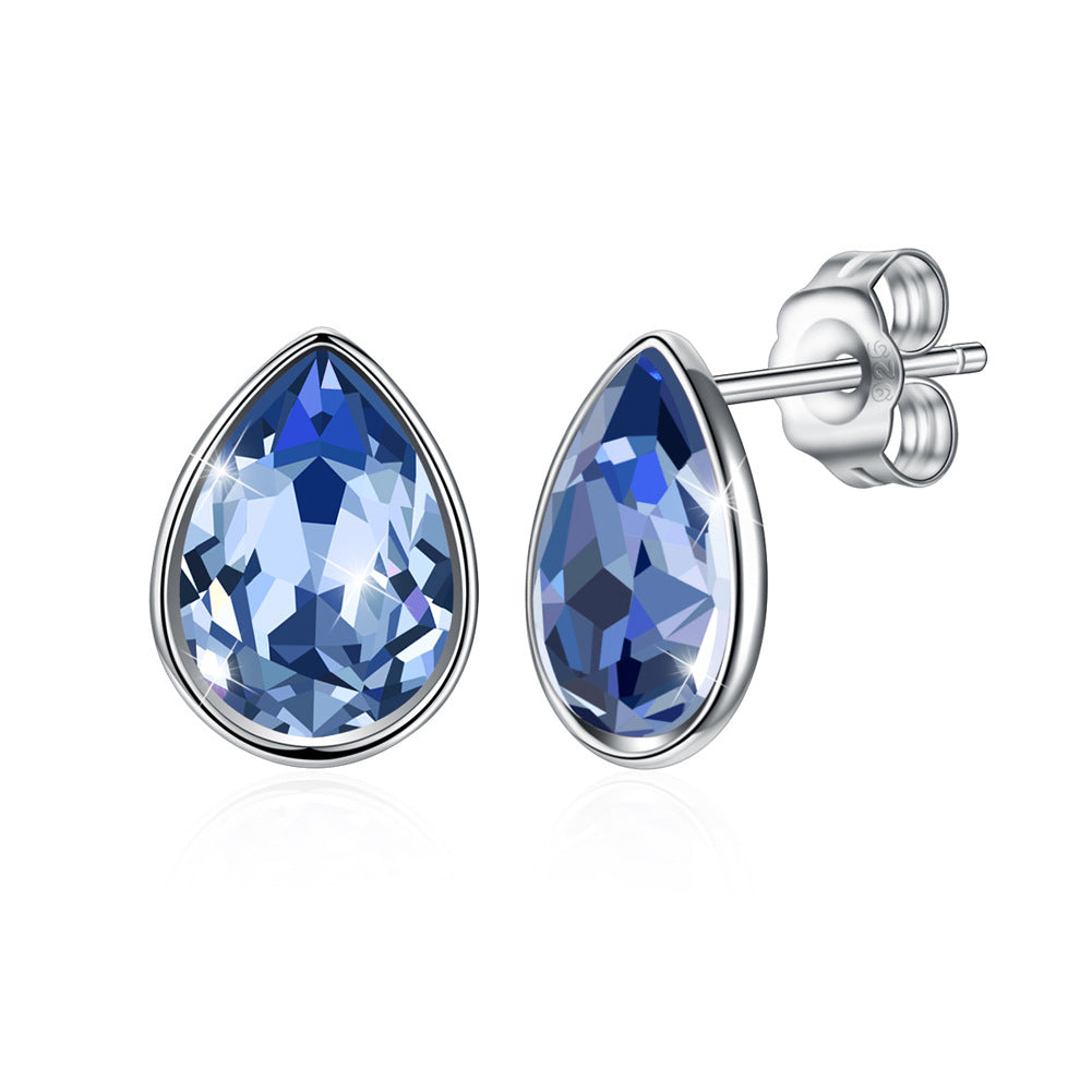 Austrian crystal teardrop shape earrings 925 sterling silver studs