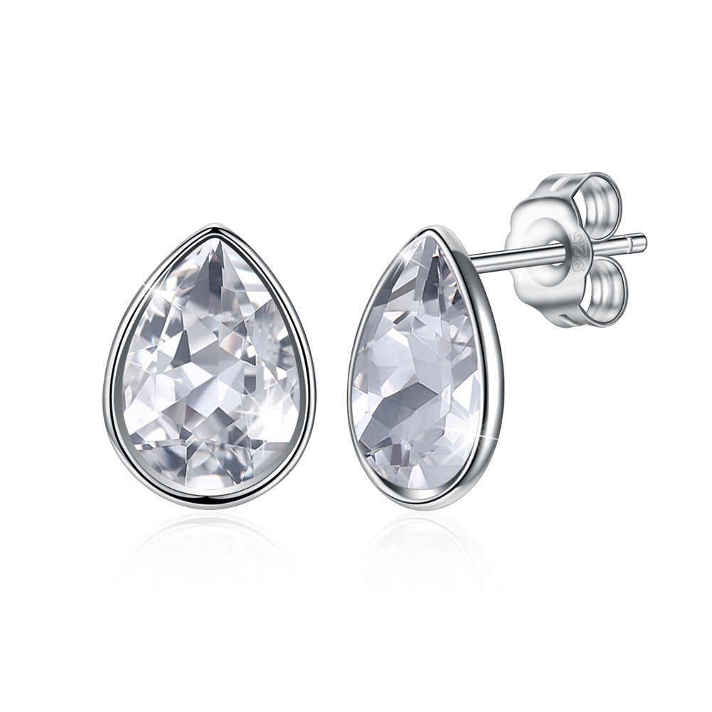 Austrian crystal teardrop shape earrings 925 sterling silver studs