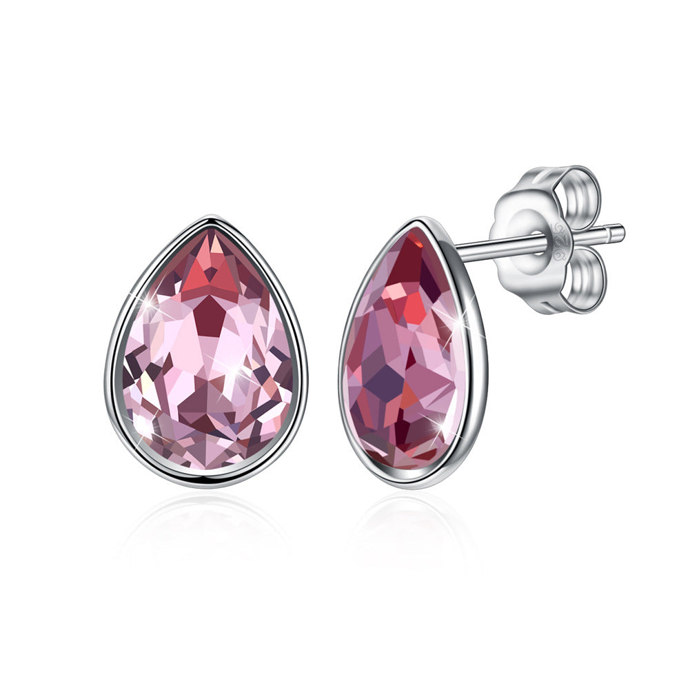 Austrian crystal teardrop shape earrings 925 sterling silver studs