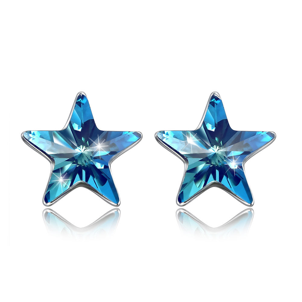 Austrian crystal 925 sterling silver stud earrings women's minimalist design star shape earrings