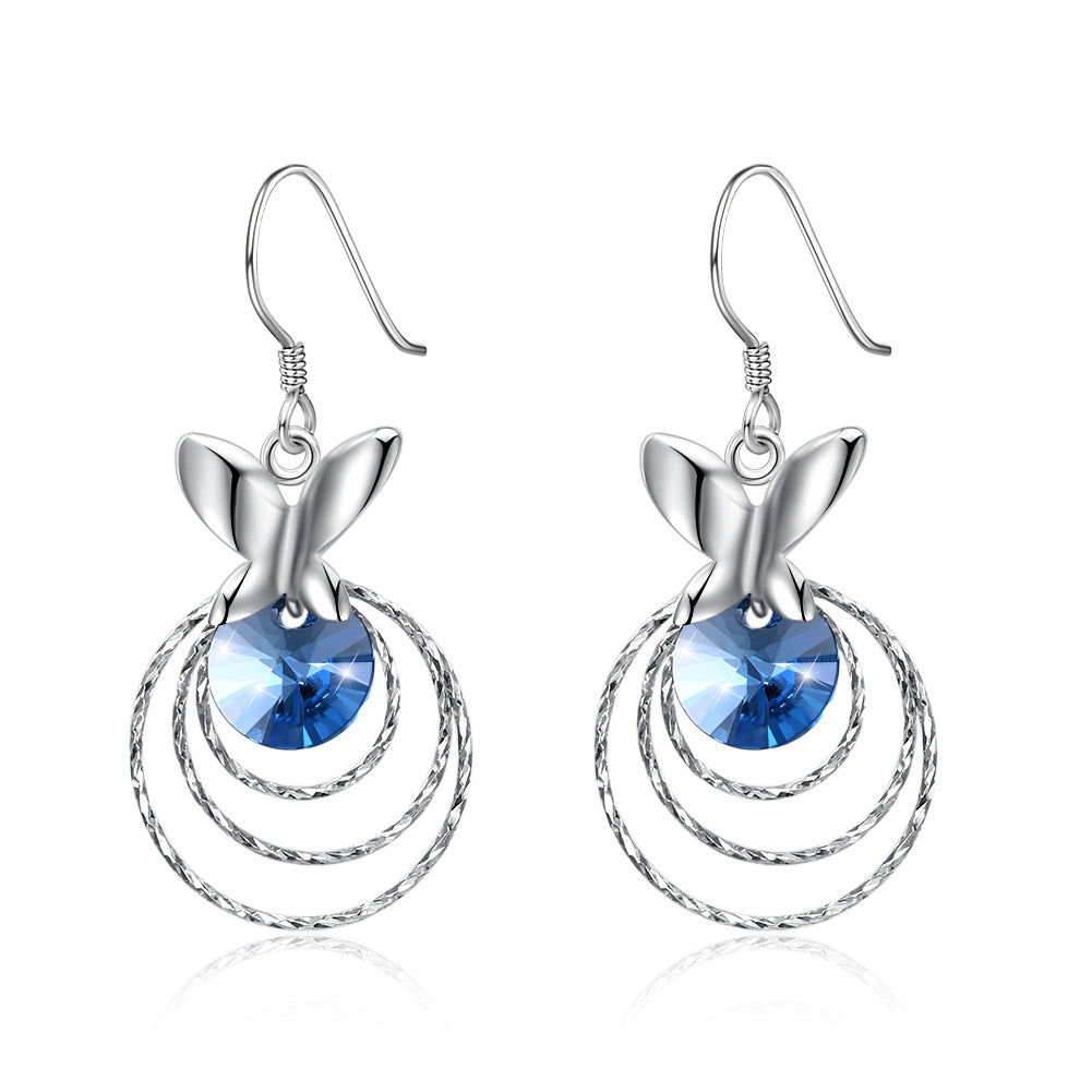 Austria Crystal s925 Sterling Silver Butterfly Earrings