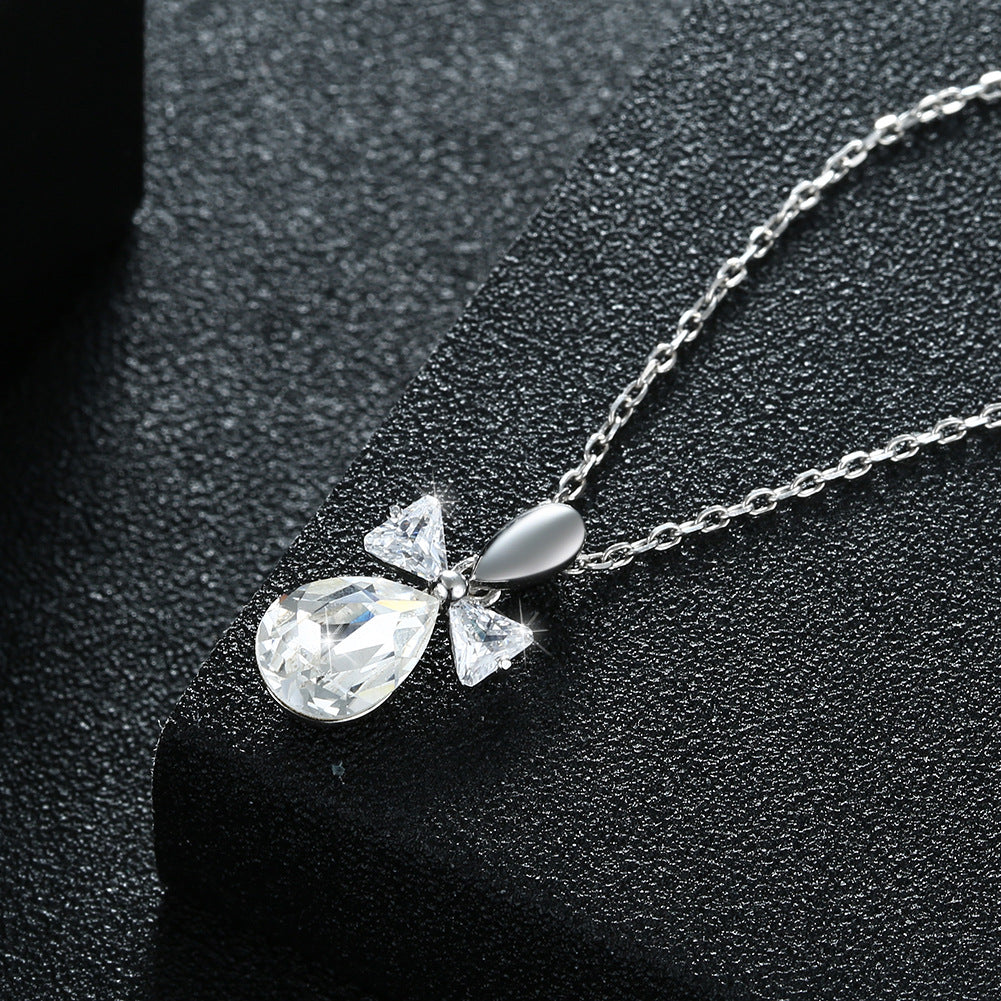 Cross border hot selling Austrian crystal water drop 925 sterling silver pendant collarbone chain