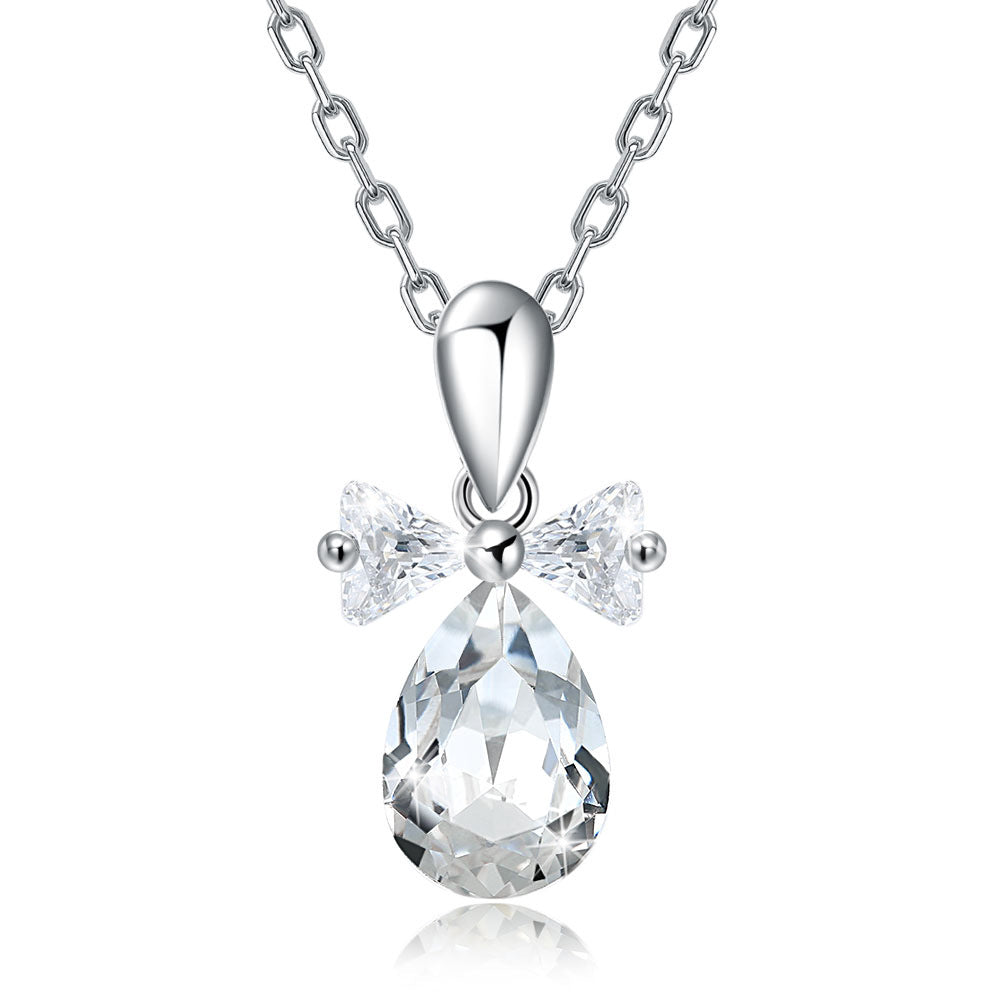 Cross border hot selling Austrian crystal water drop 925 sterling silver pendant collarbone chain