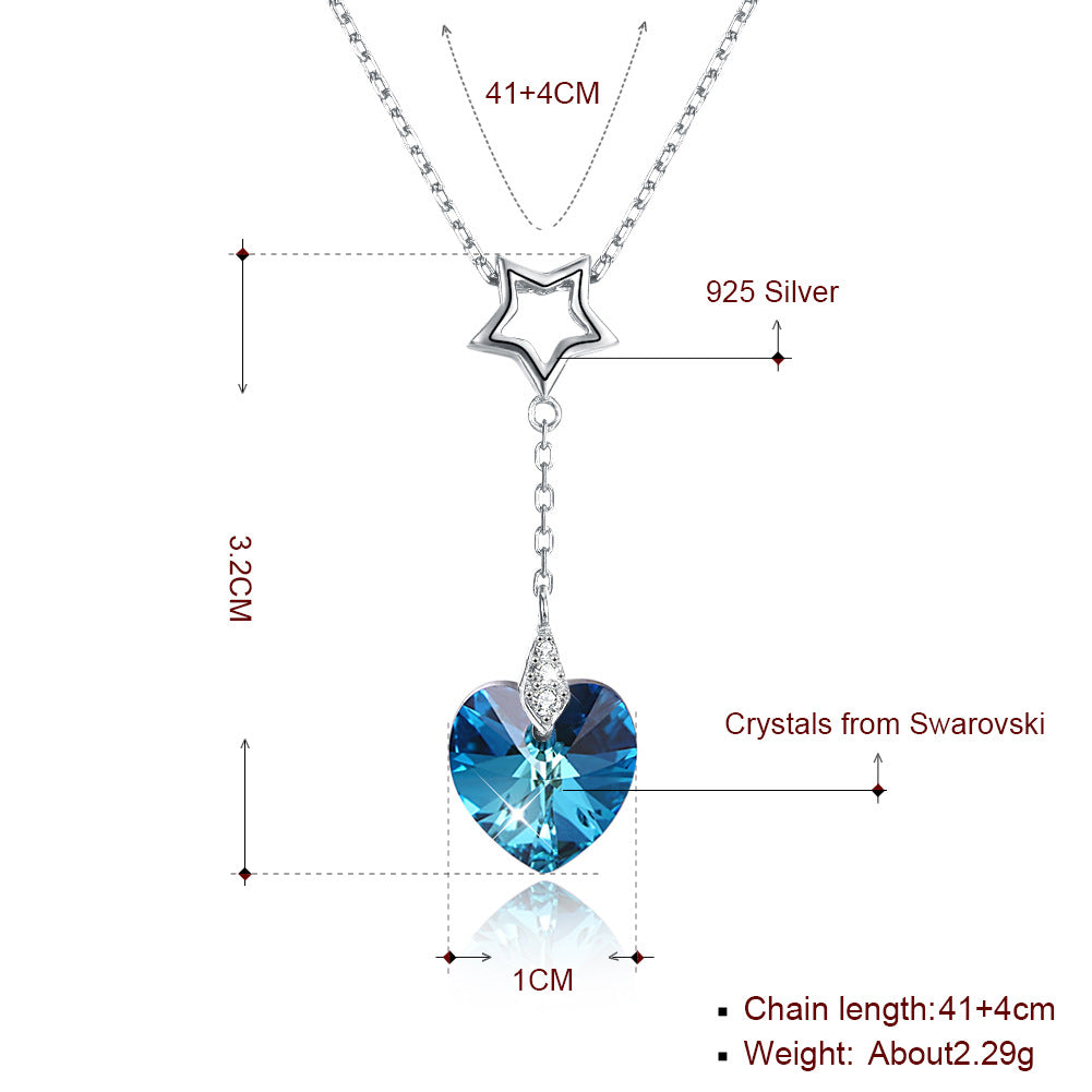 heart-shaped Austrian crystal s925 sterling silver star necklace for women