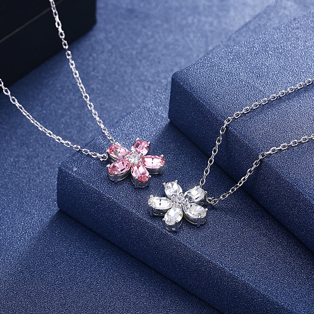 Hot sale Austrian crystal necklace women's s925 sterling silver flower necklace