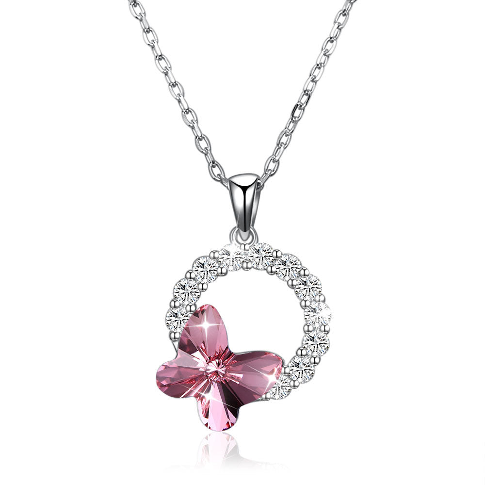 Austrian crystal s925 sterling silver butterfly necklace popular purple butterfly collarbone chain