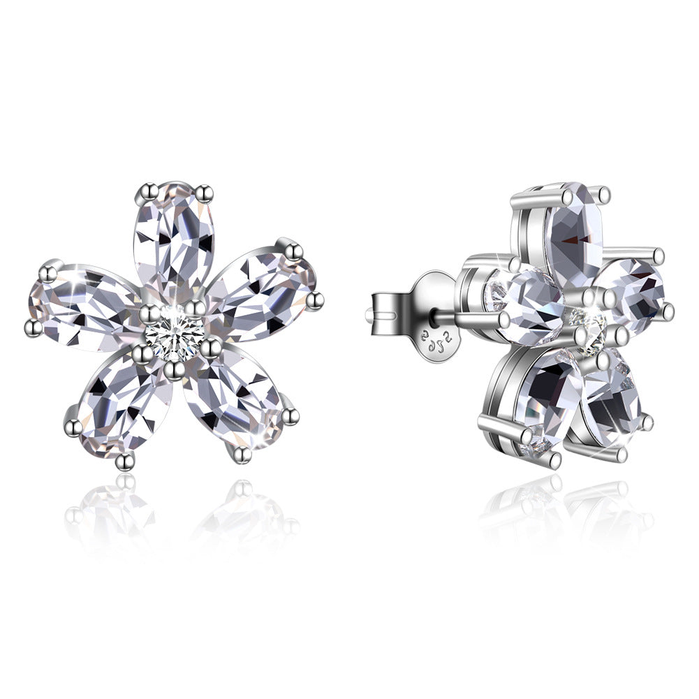 Austrian crystal earrings luxury 925 sterling silver petal earrings flower studs