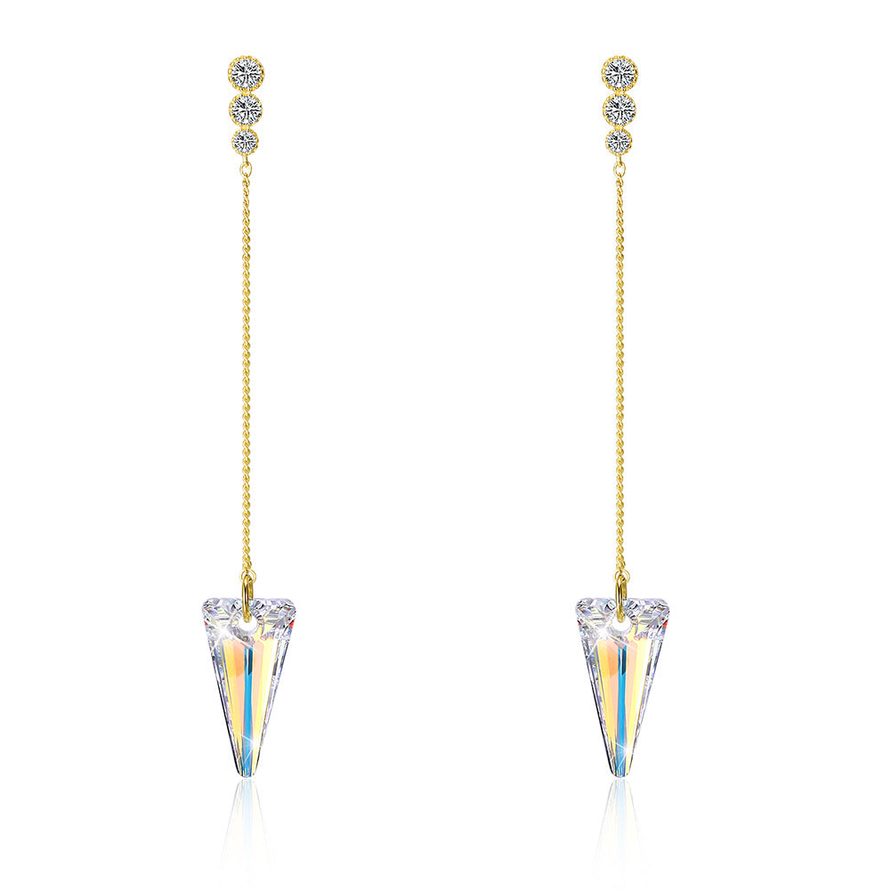 Austrian crystal simple slimming earrings S925 sterling silver dangle tassel