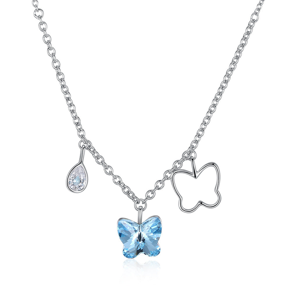 Austrian crystal necklace women's s925 silver butterfly shape pendant