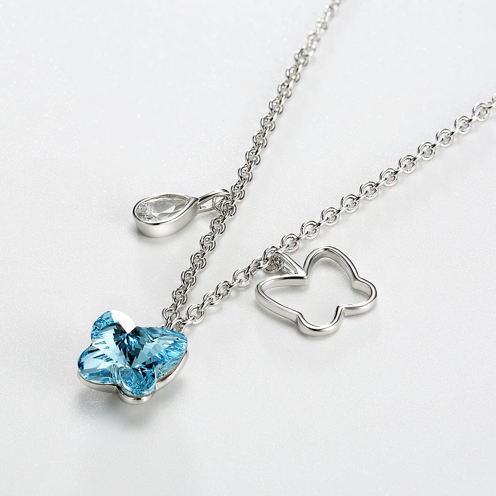 Austrian crystal necklace women's s925 silver butterfly shape pendant
